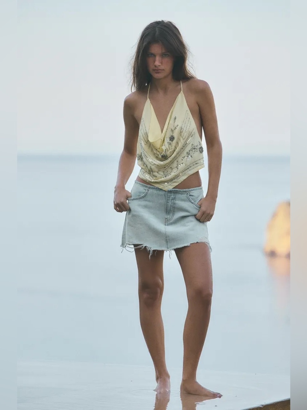 ZARA BEADED HALTER TOP